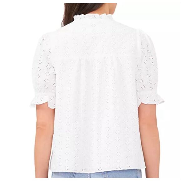 1. State white cotton eyelet puff sleeve blouse small - Picture 2 of 11